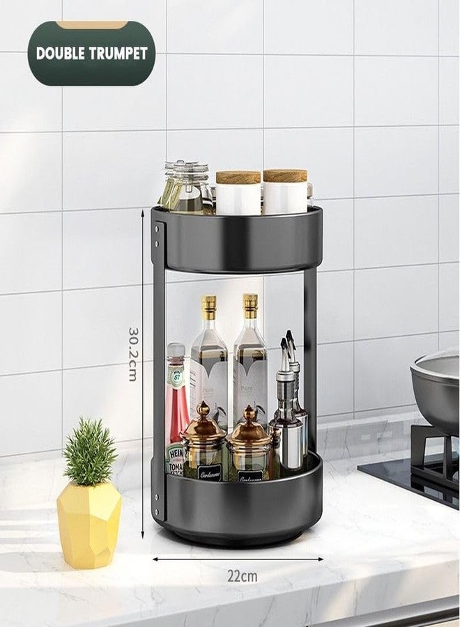 Delavala Rotating Spice Rack 2-Layer Carbon Steel Multi-Functional Storage Rack 360-Degree Countertop Double-Layer Condiment Rack Suitable for Kitchen Cabinet Work Surface Bathroom (2 Layer) - Image 2